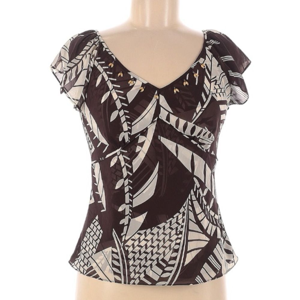 Nine & Co. Nine West Sheer Lined Brown Leaf Pattern Career Blouse Women’s 12